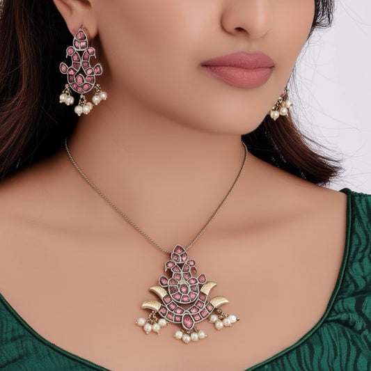 805145 Pendant Set With Oxidized Plating-Ruby