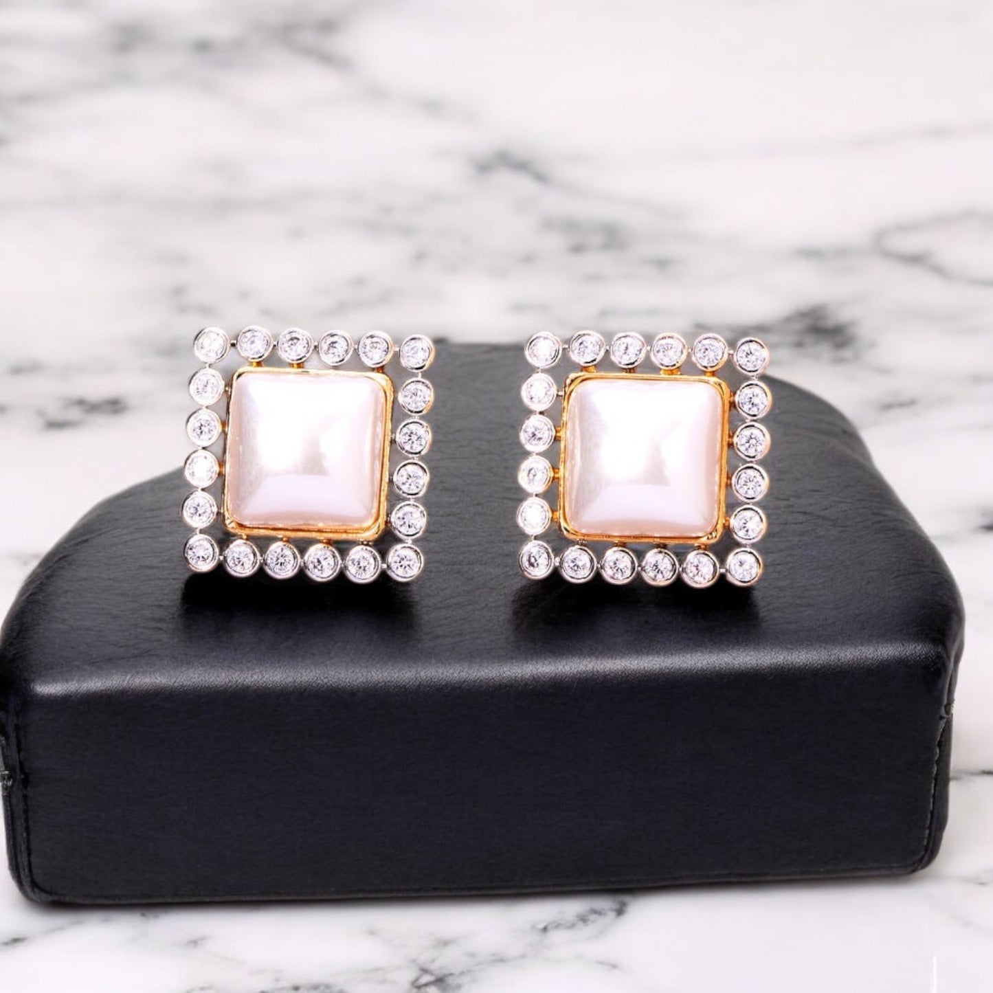 433442 CZ Earring With 2 Tone Rhodium Plating