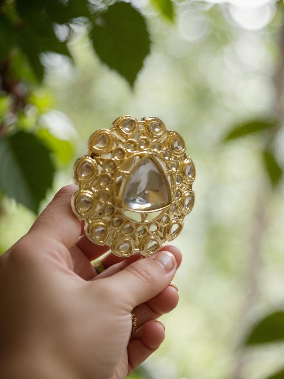 110520-Indo Western Classic Ring With Gold Plating-White