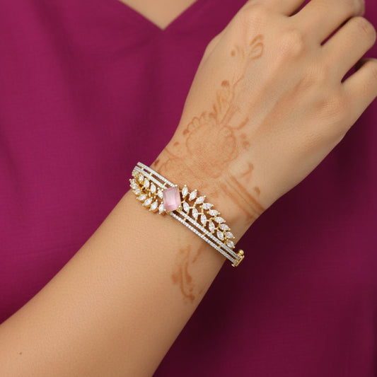 439617 Cz Openable Kada With 2 Tone Plating-Pink