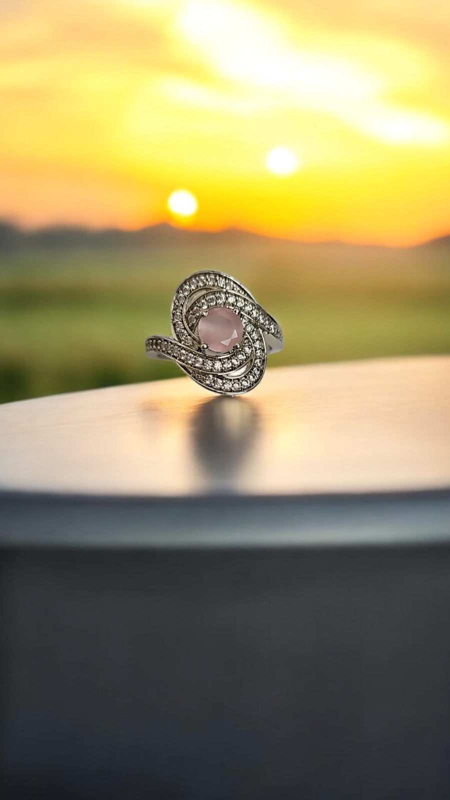 91609-RN Cz Adjustable Ring Pink