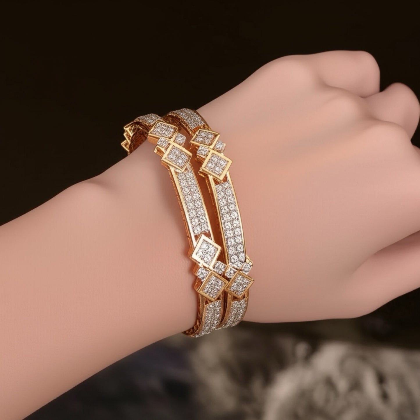 432785 Cz Bangles With Gold Plating-Size 2.6