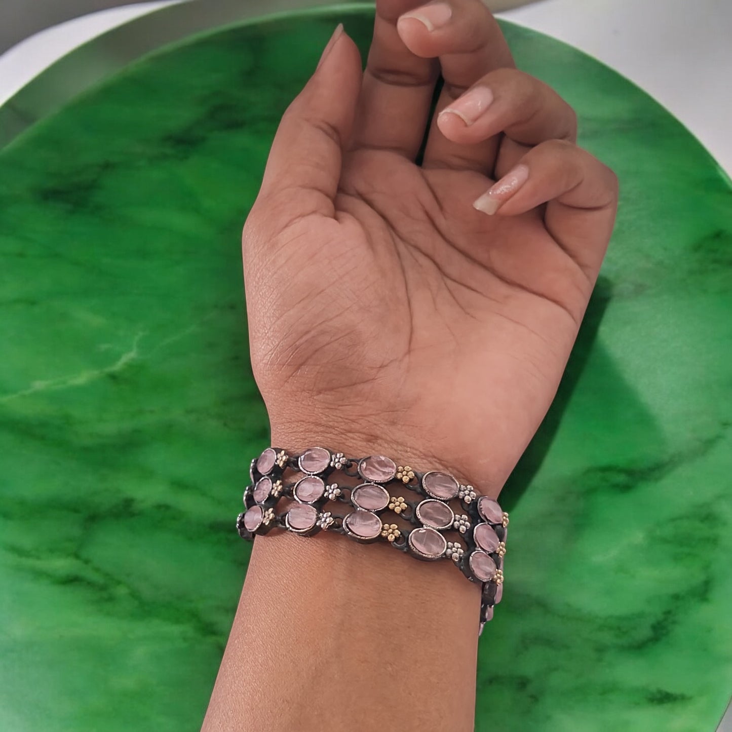 93509-BRO Classic Kada With Oxidised Plating-Pink