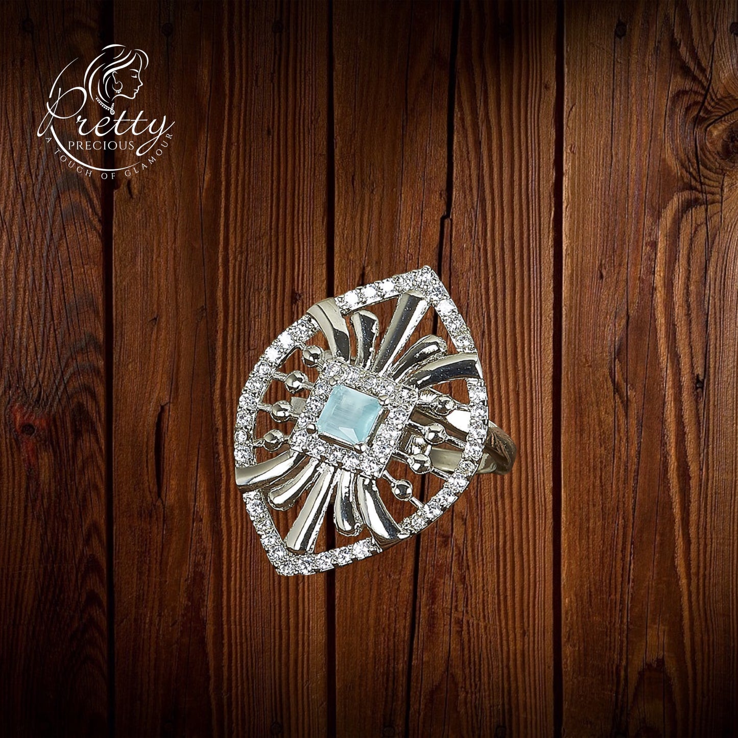 424508 Cz Adjustable Ring With Rhodium Plating