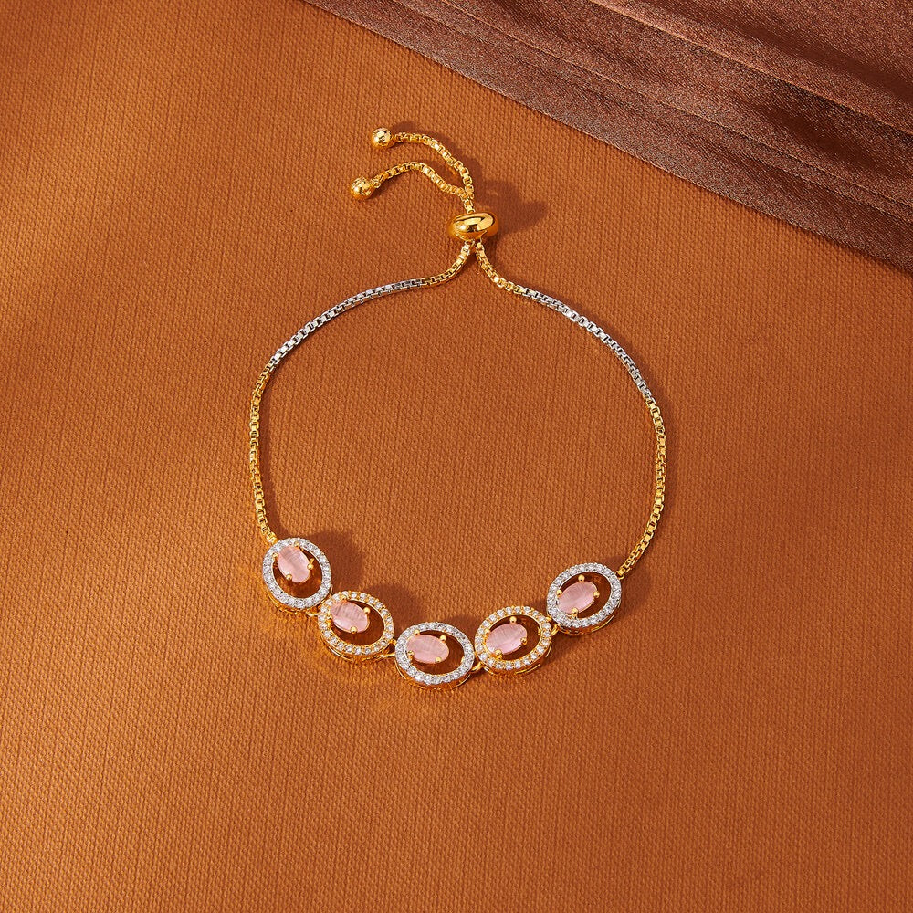 435089 Cubic Zirconia Adjustable Bracelet With 2 Tone Plating-Pink