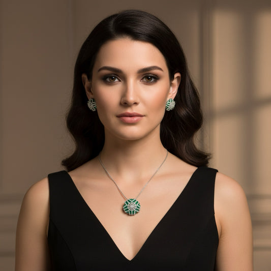 95659-PS-American Diamond Delicate Pendant Set With Rhodium Plating-Mint