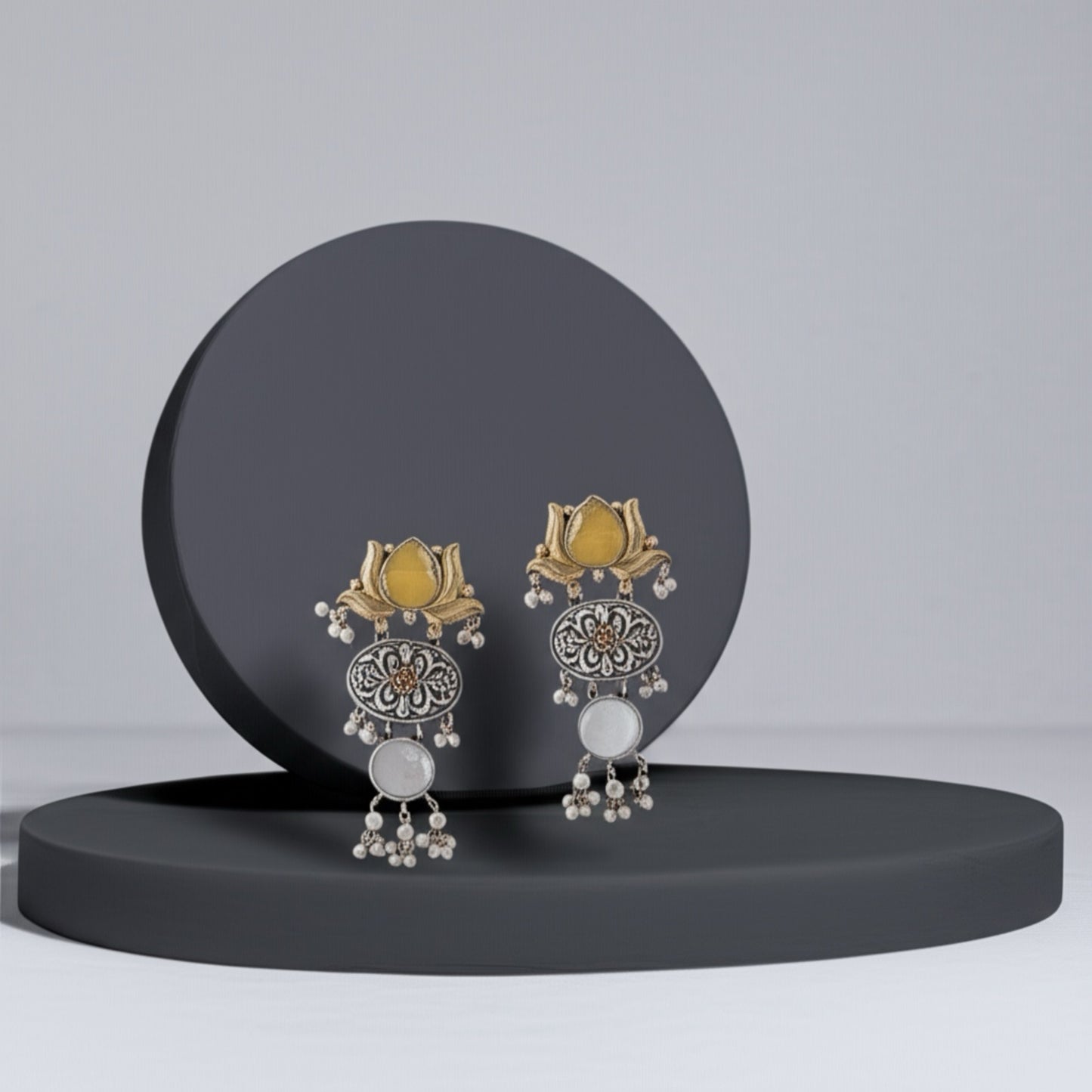 94209-ERO Pretty Precious Fashion Oxidised Silver Stylish Party Wear Earrings for Women and Girls-Yellow