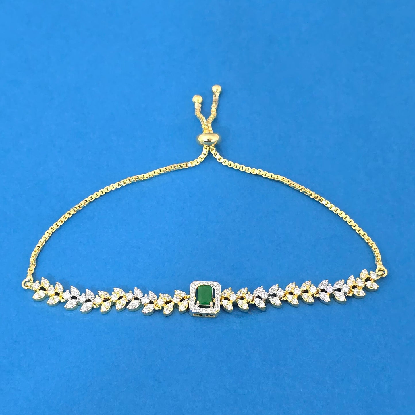 439541 Cubic Zirconia Adjustable Bracelet With 2 Tone Plating-Green