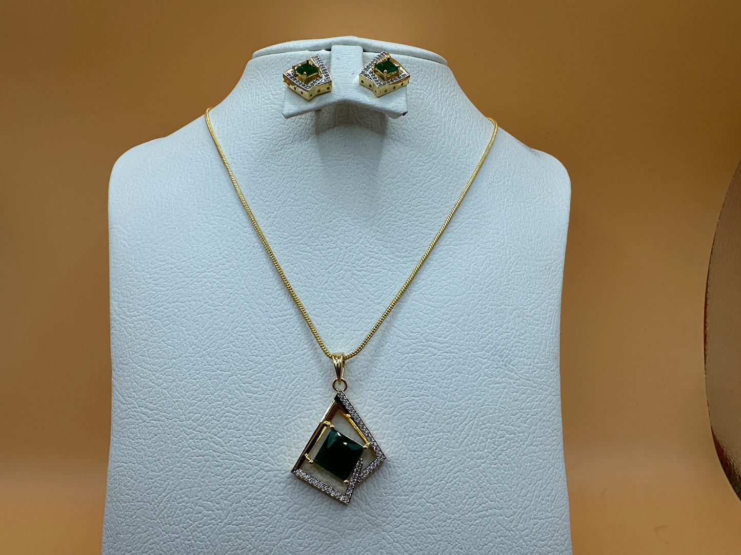 1063-American Diamond Delicate Pendant Set -Green