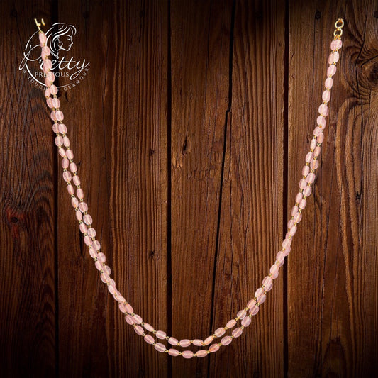 429438 Cubic Zirconia 2 Line Necklace With Gold Plating-Pink