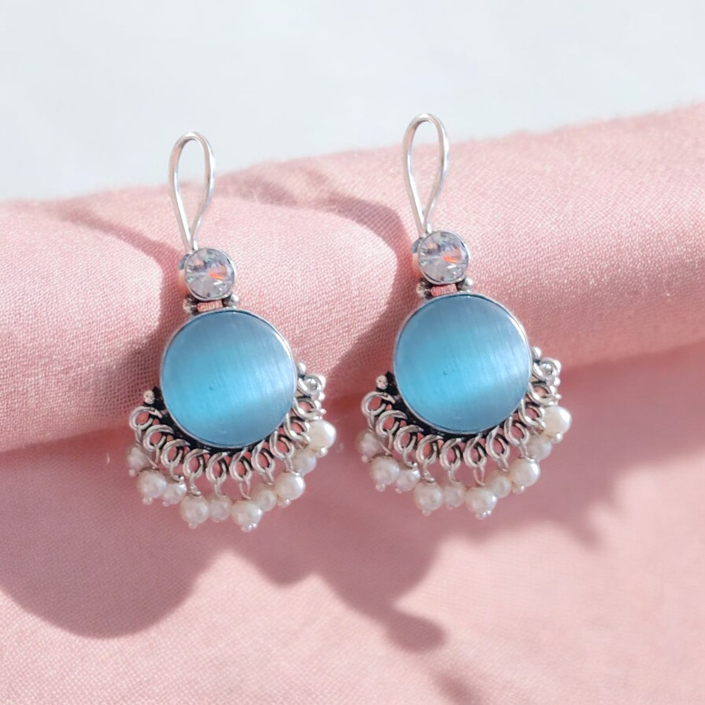91509-ERO Pretty Precious Fashion Oxidised Silver Stylish Party Wear Earrings for Women and Girls-Aqua