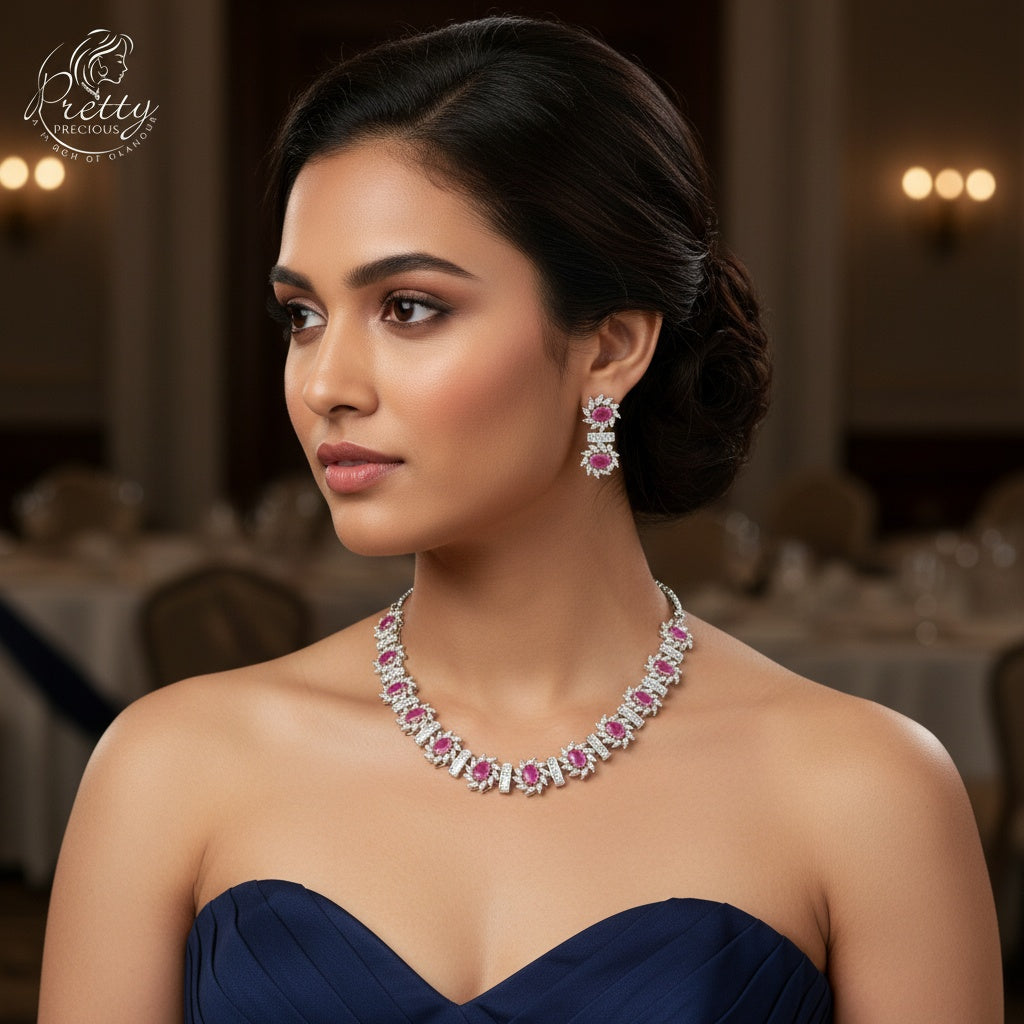 422819 Cz Delicate Necklace Ruby