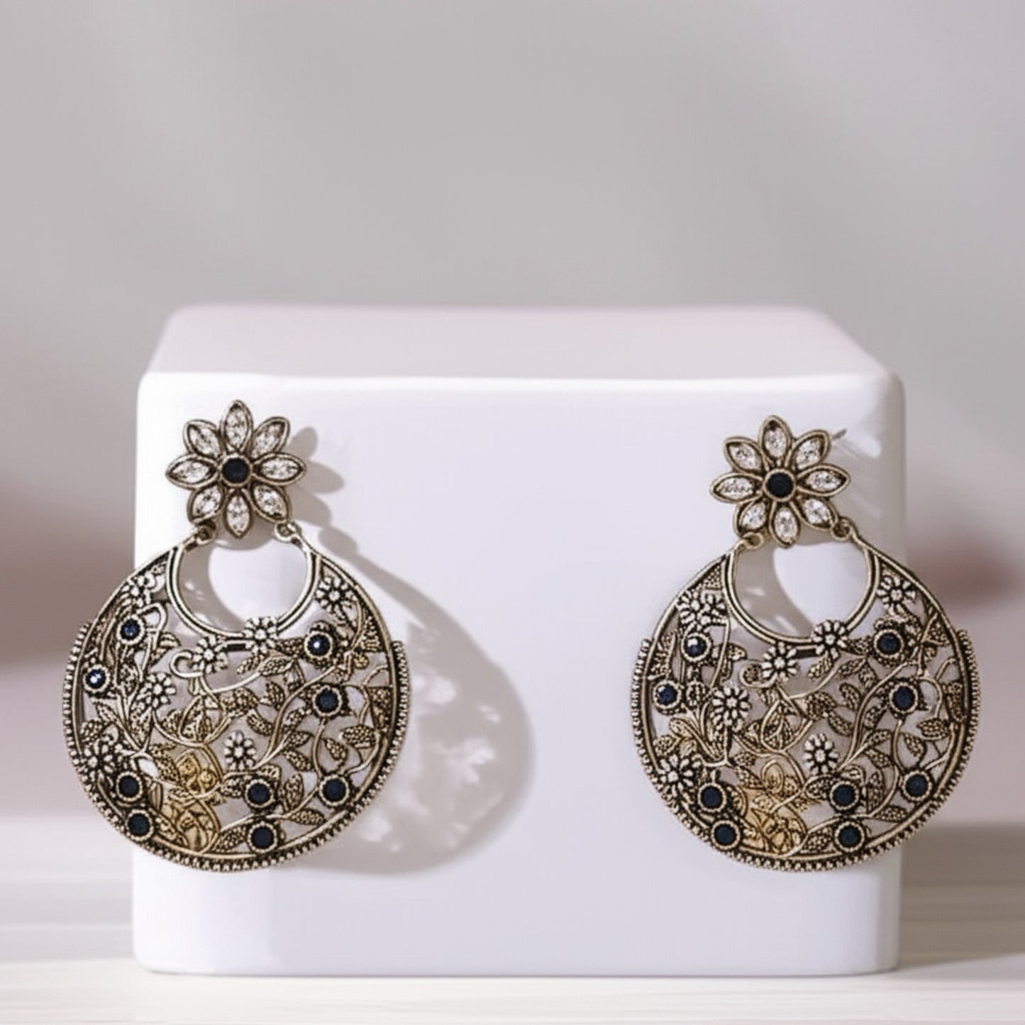 35296 Pretty Precious Fashion Oxidised Silver Stylish Party Wear Earrings for Women and Girls