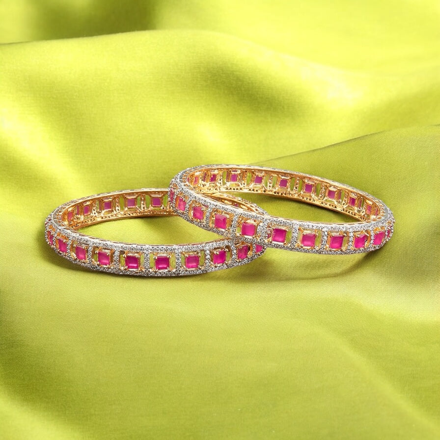429814 Cz Bangles With Gold Plating-Size 2.6 (Ruby)