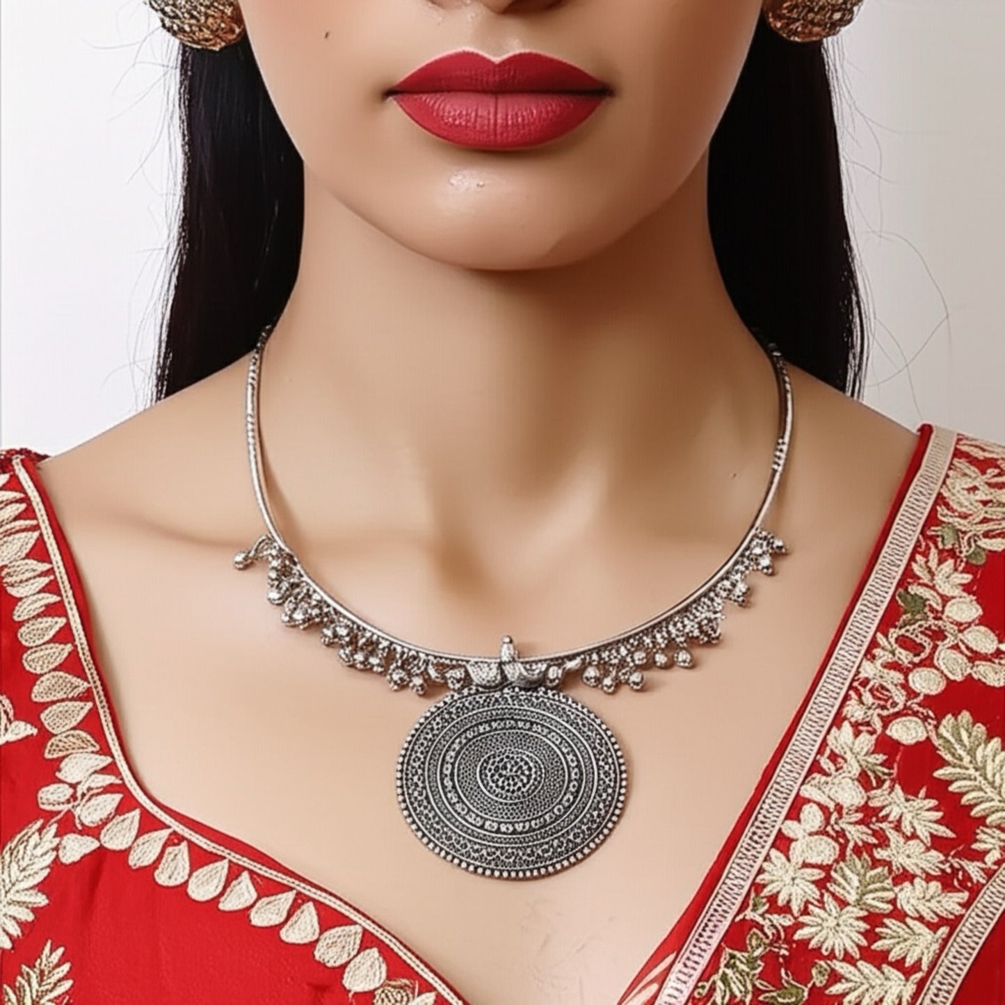 92509-NSO Classic Necklace With Oxidised Plating-Design 2
