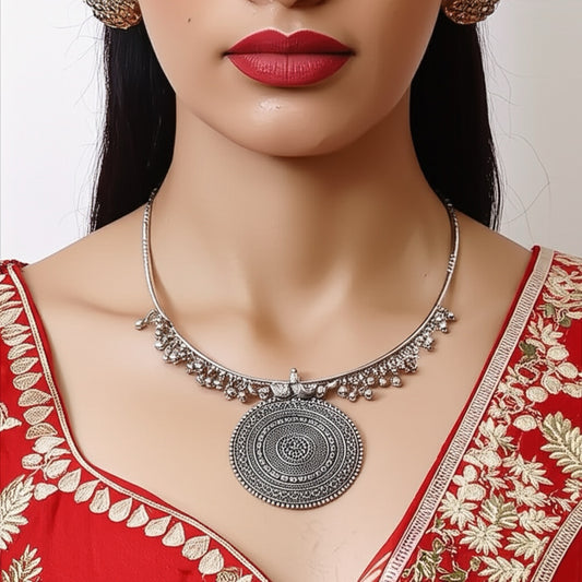 92509-NSO Classic Necklace With Oxidised Plating-Design 2