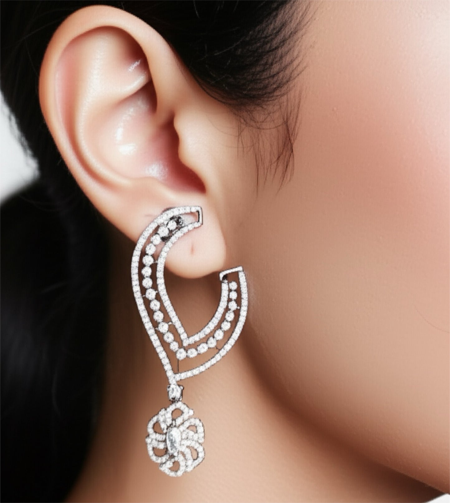 428249 Cubic Zirconia Classic Earring With Rhodium Plating-Silver
