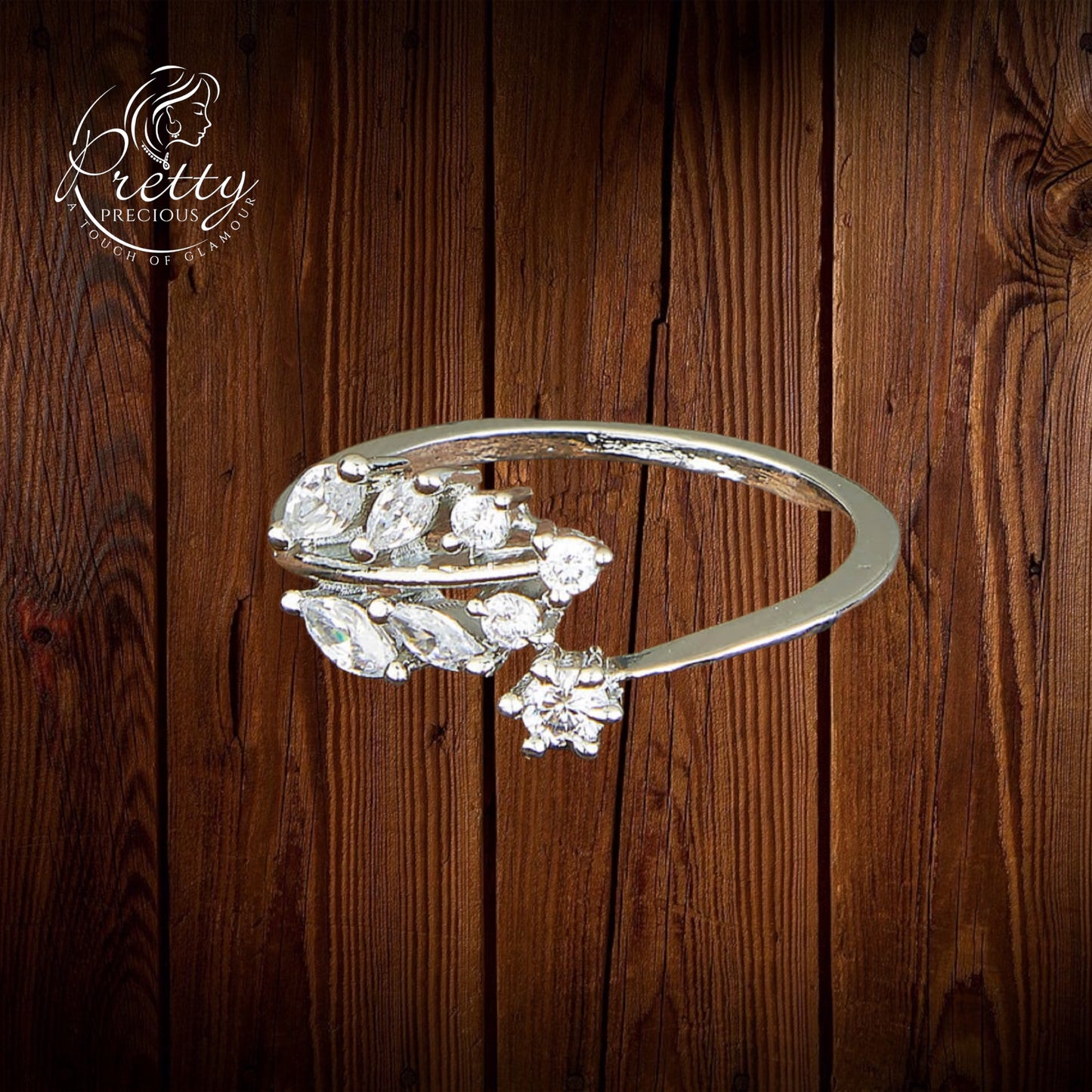 428204-S-Cubic Zirconia Adjustable Ring With Black 2 Tone Rhodium Plating-Silver