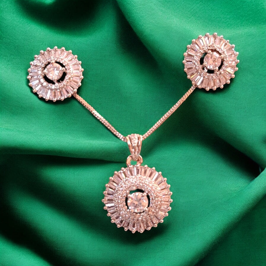 92259-PS-American Diamond Delicate Pendant Set With Rhodium Plating-Design 2