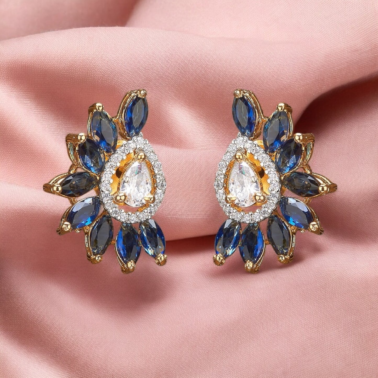 431696 Cz Short Earring With 2 Tone Plating