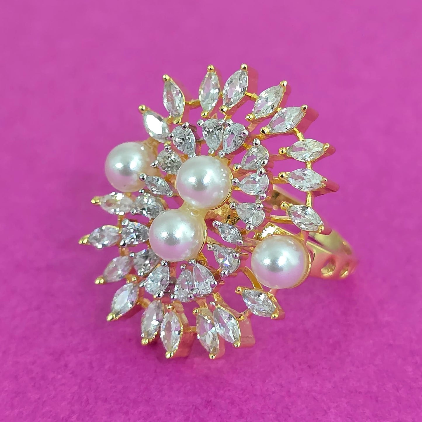 439563 Cz Adjustable Ring With Rhodium 2 Tone Plating