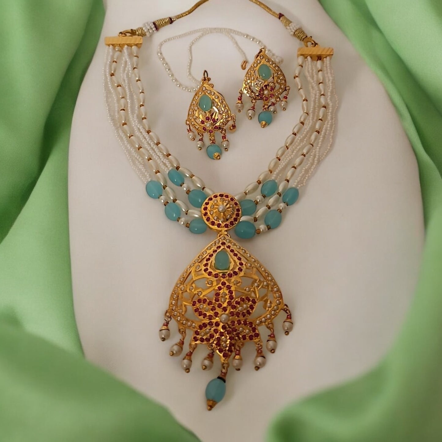 MJ-NS-922009 - Jadau Neckles Set Choker 1gm 24K Gold Plating-Blue