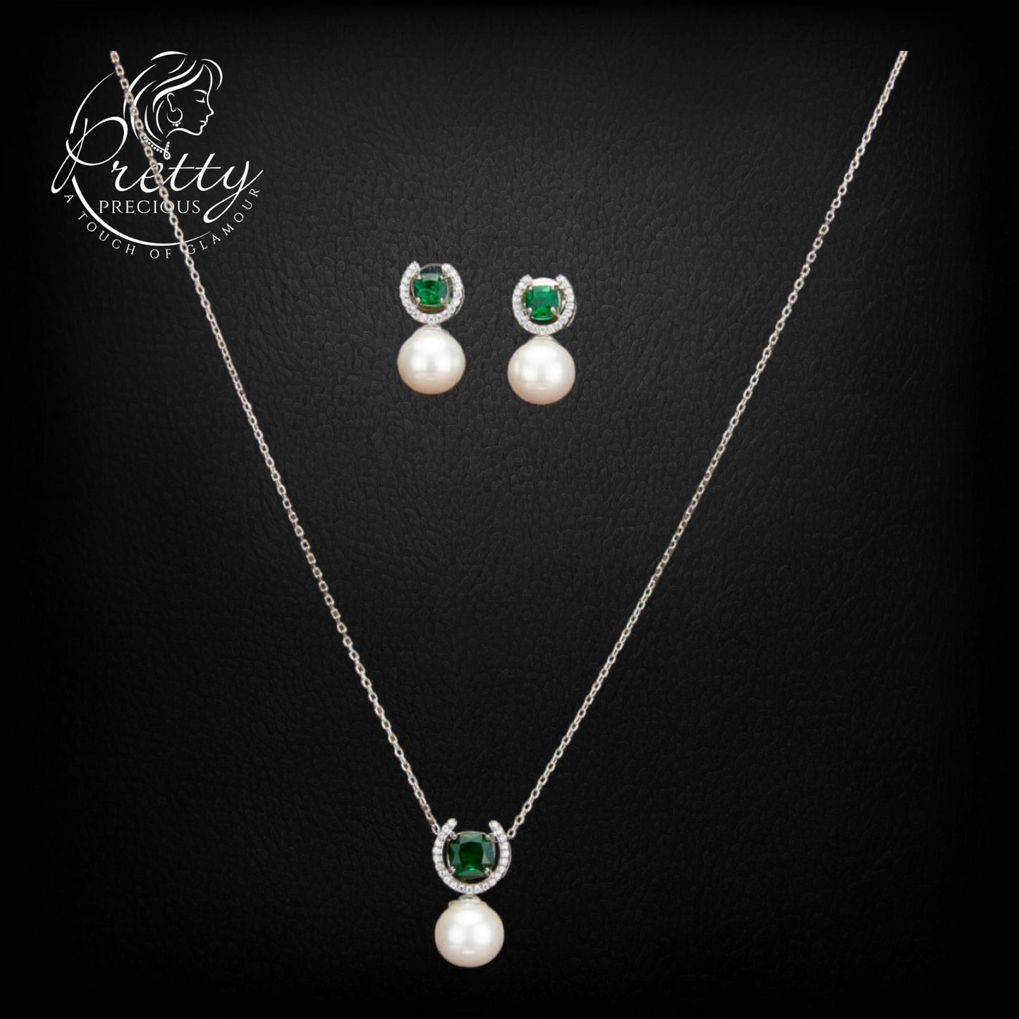 430290 Cz Delicate Pendant Set With 2 Tone Plating-Green