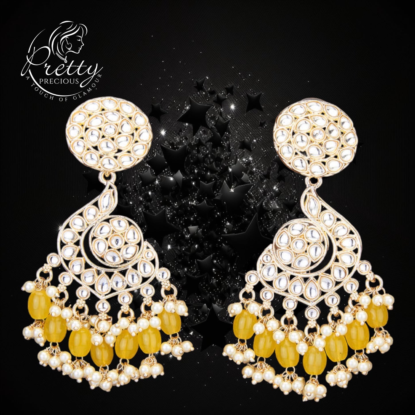 109626 Indo Western Delicate Earring With Gold Plating-Yellow