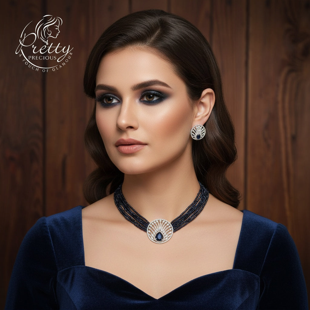 432118 Cz Delicate Necklace Blue
