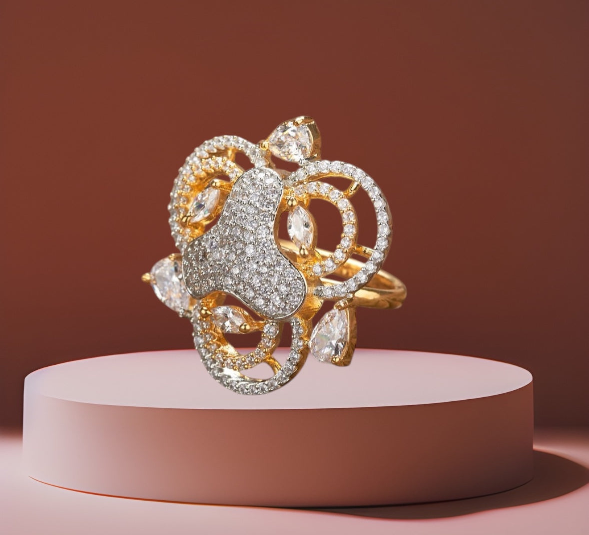 431877 Cz Adjustable Ring 2 Tone