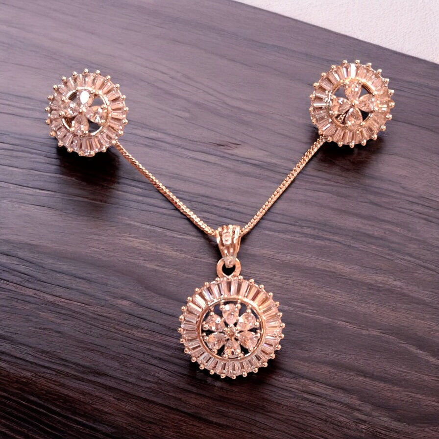 92259-PS-American Diamond Delicate Pendant Set With Rhodium Plating-Design 1