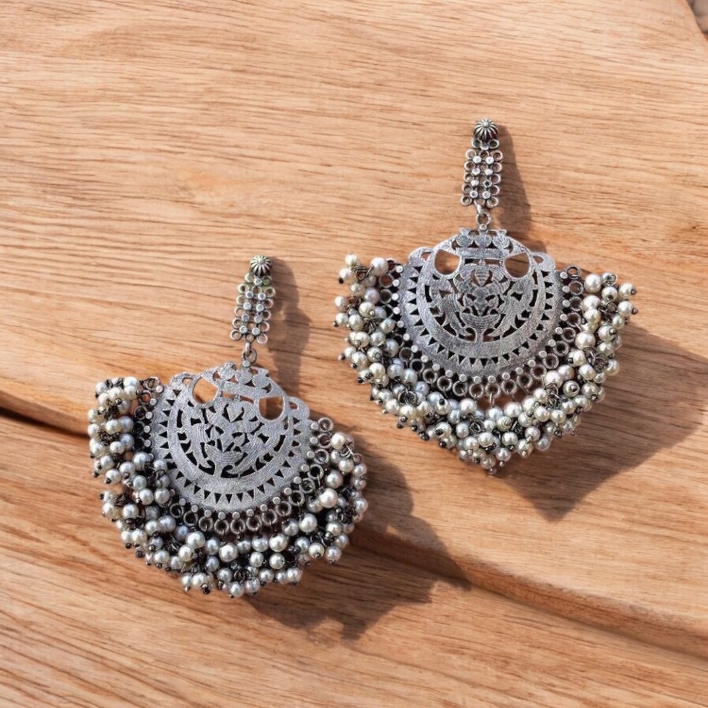 93509-ERO Pretty Precious Fashion Oxidised Silver Stylish Party Wear Earrings for Women and Girls