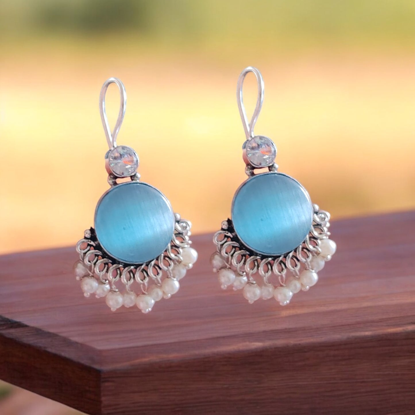 91509-ERO Pretty Precious Fashion Oxidised Silver Stylish Party Wear Earrings for Women and Girls-Aqua