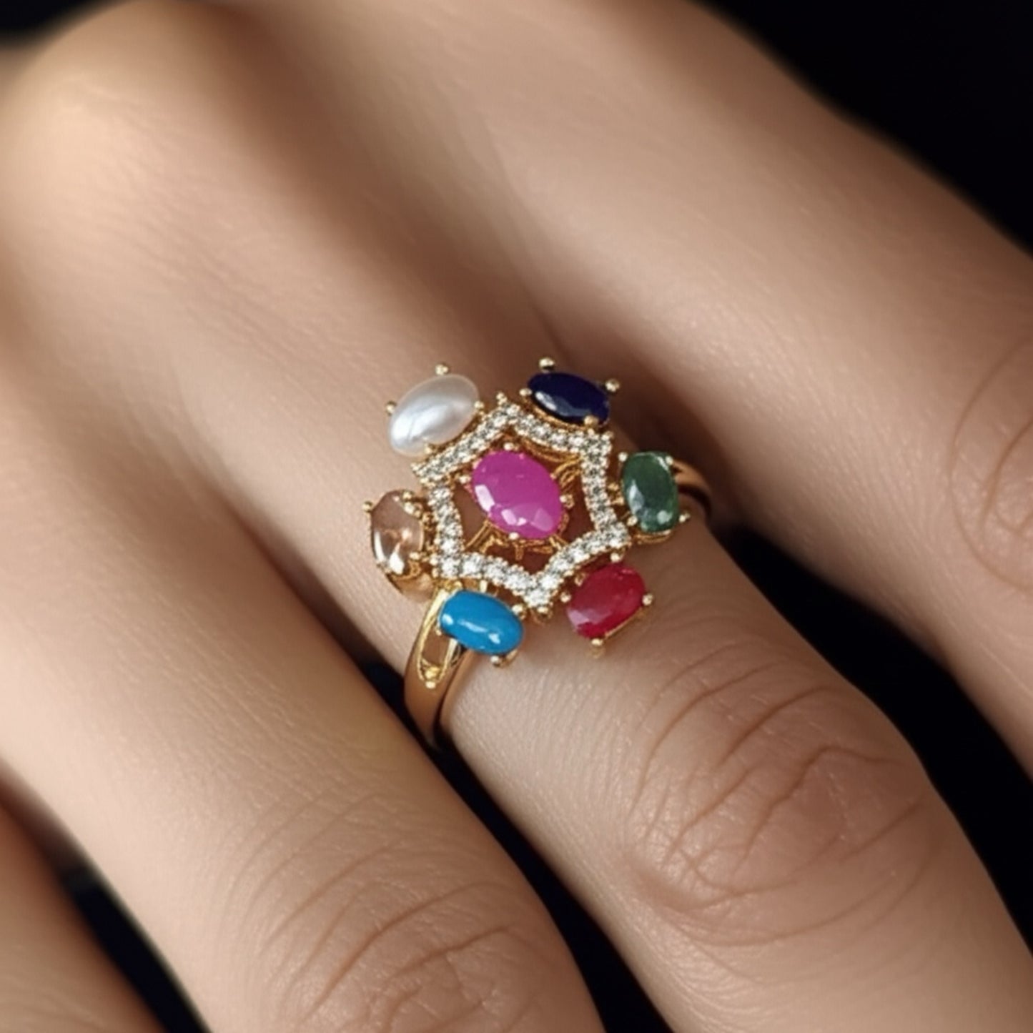 91459-RN Cz Adjustable Ring Multicolor