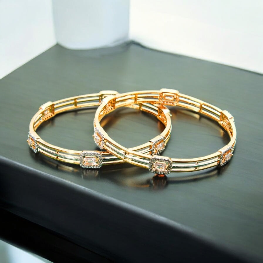 436388 Cz Bangles With Gold Plating - 2 Tone-Size 2.6