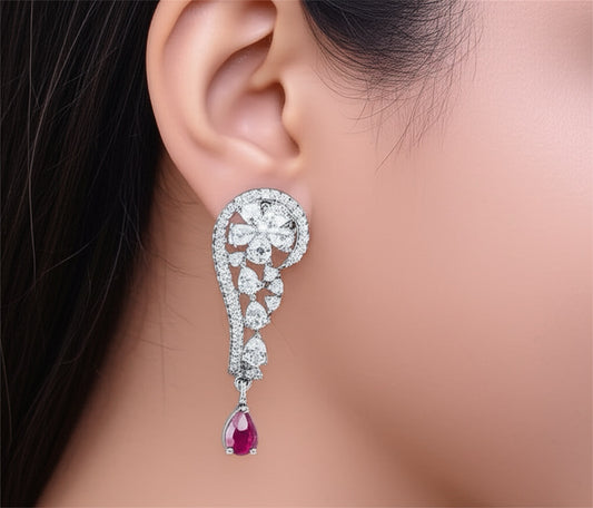 426808 CZ Earring With Rhodium Plating-Ruby