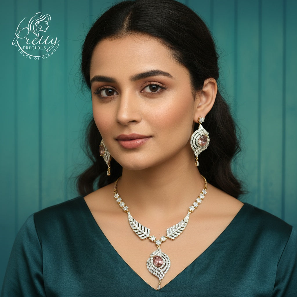 918009 Cz Delicate Necklace With 2 Tone Plating