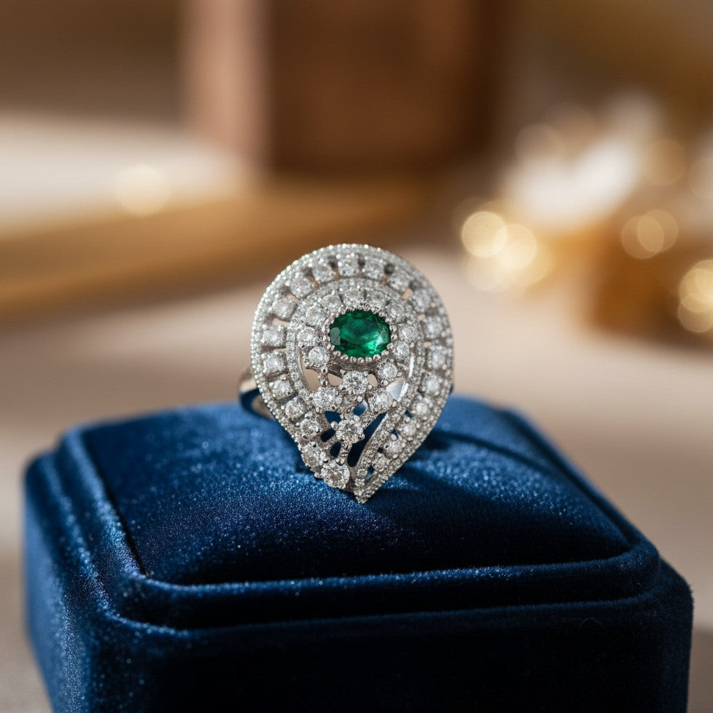 1038 Cz Adjustable Ring-Green