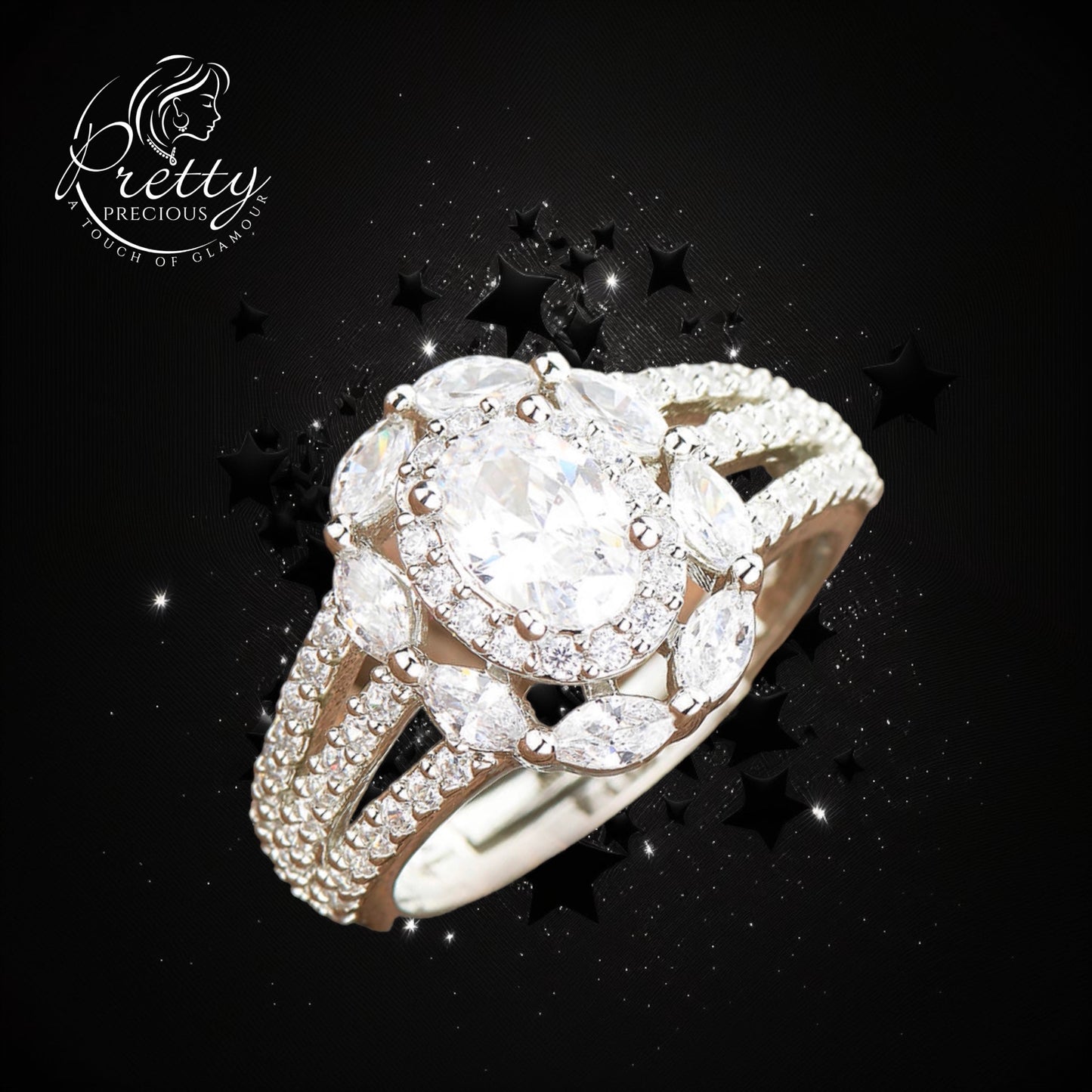 429062 American Diamond Delicate Ring With 2 Tone Rhodium Plating-Silver