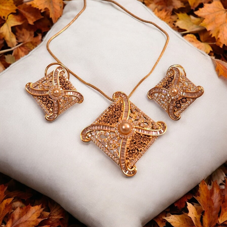 96209-PS-American Diamond Delicate Pendant Set With Gold Plating with Meenakari