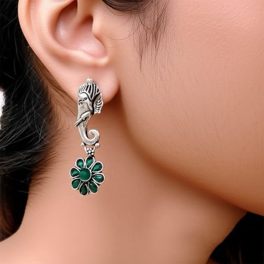 807448 Pretty Precious Fashion Oxidised Silver Stylish Party Wear Earrings for Women and Girls-Green