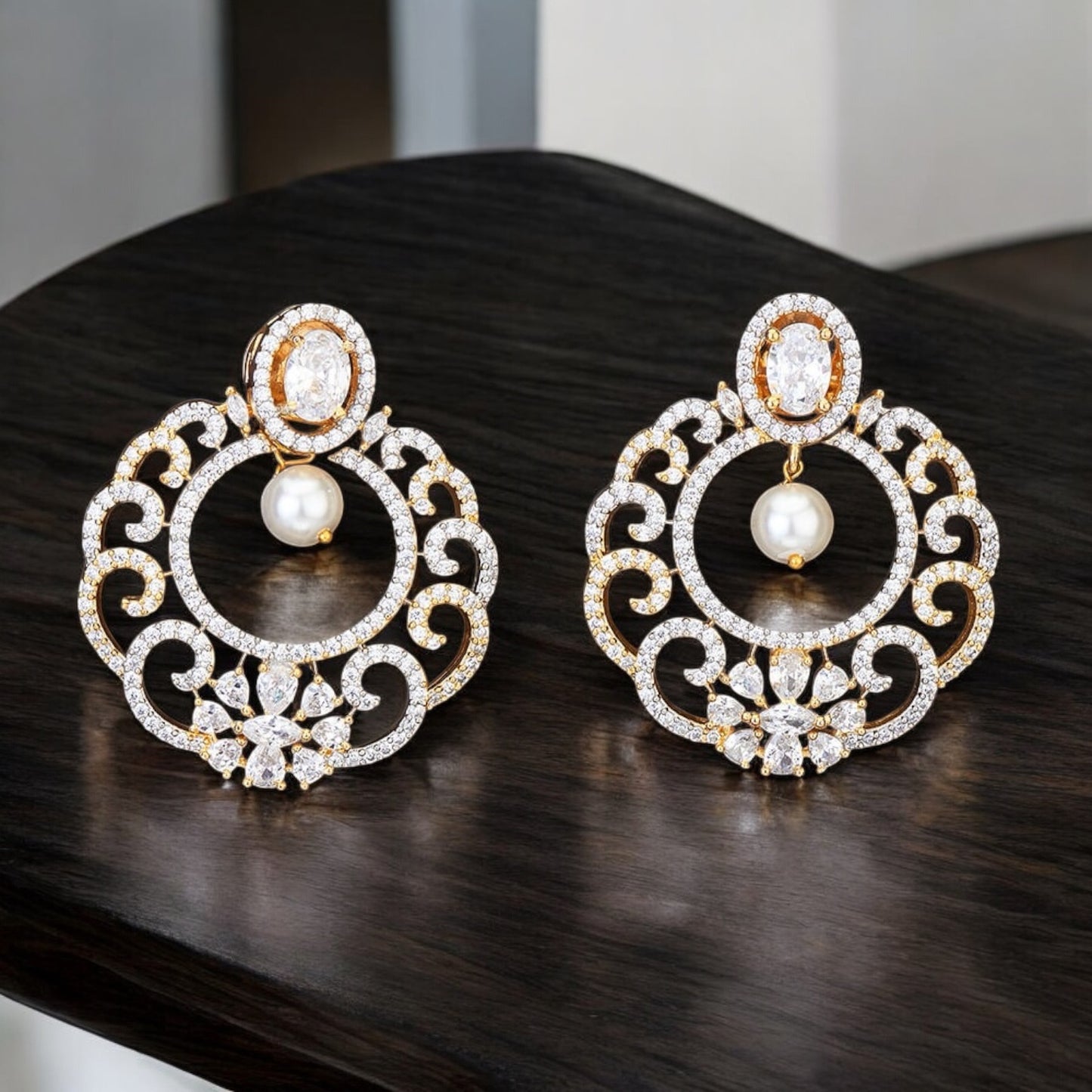 426163 CZ Earring With 2 Tone Plating