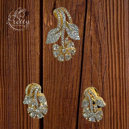 427118 Cz Classic Pendant Set With Rhodium Plating-2Tone