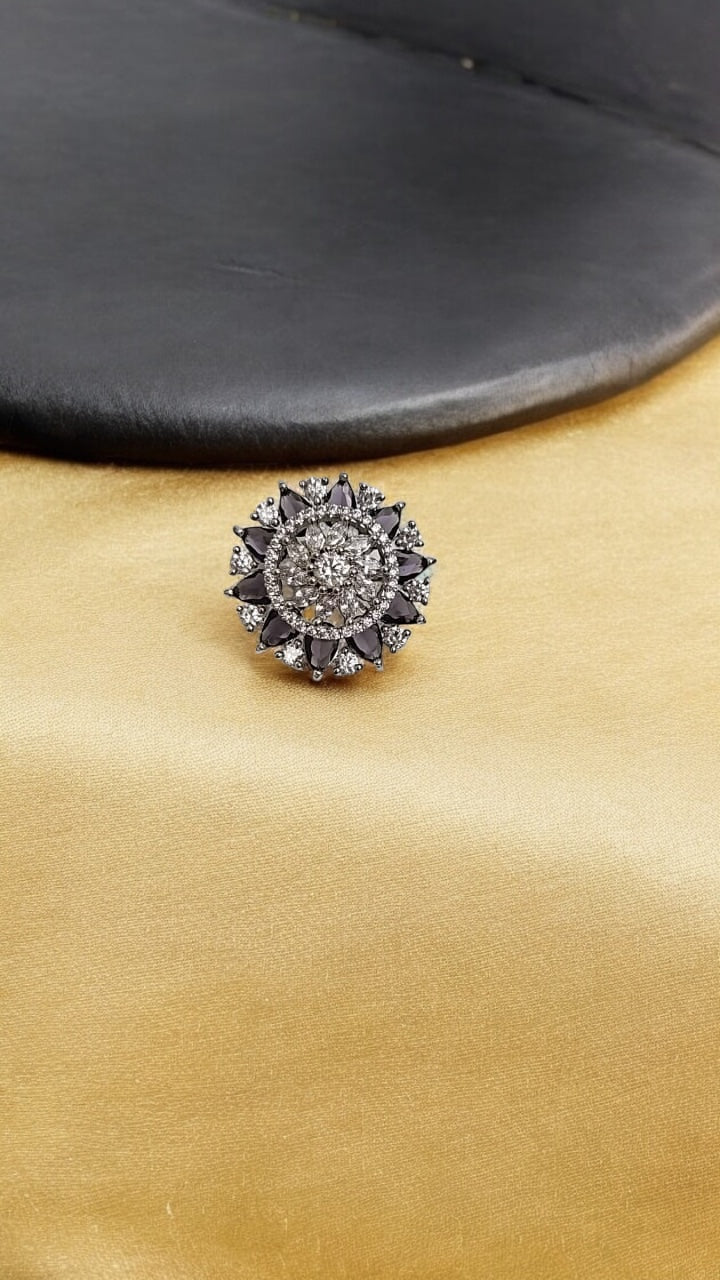 91409-RN Cz Adjustable Ring Black