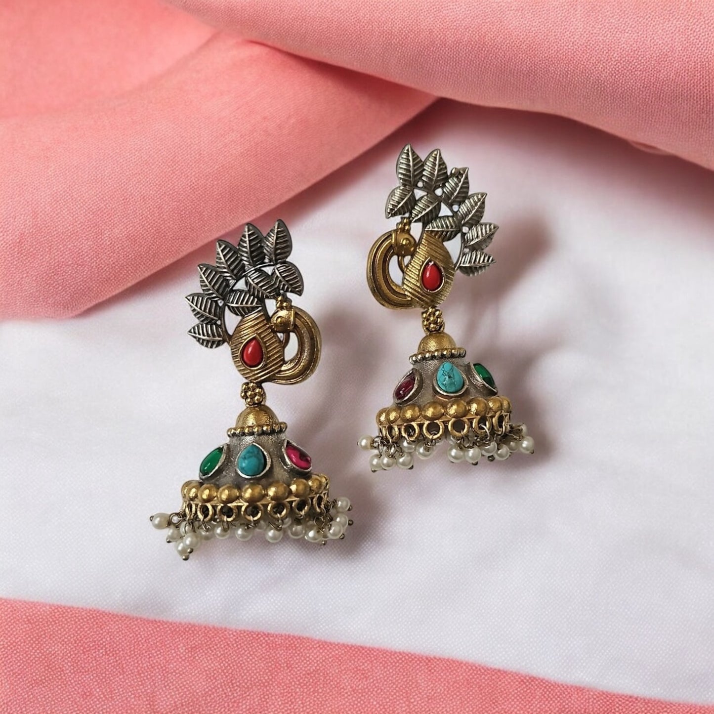 35250 Pretty Precious Fashion Oxidised Silver Stylish Party Wear Earrings for Women and Girls-Multi