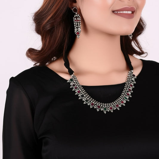 808884 Classic Necklace With Oxidised Plating-Rubygreen