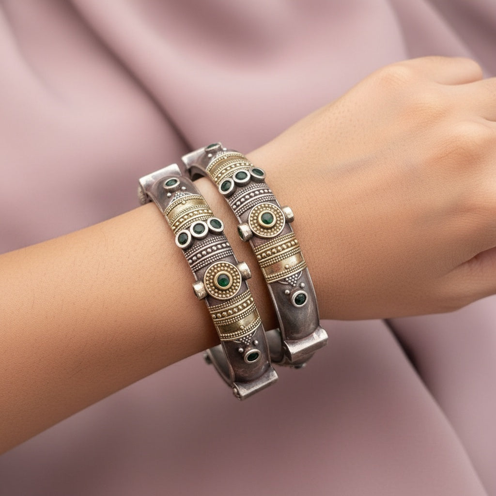 94509-KDO Classic Kada With Oxidised Plating-Design 2-Green