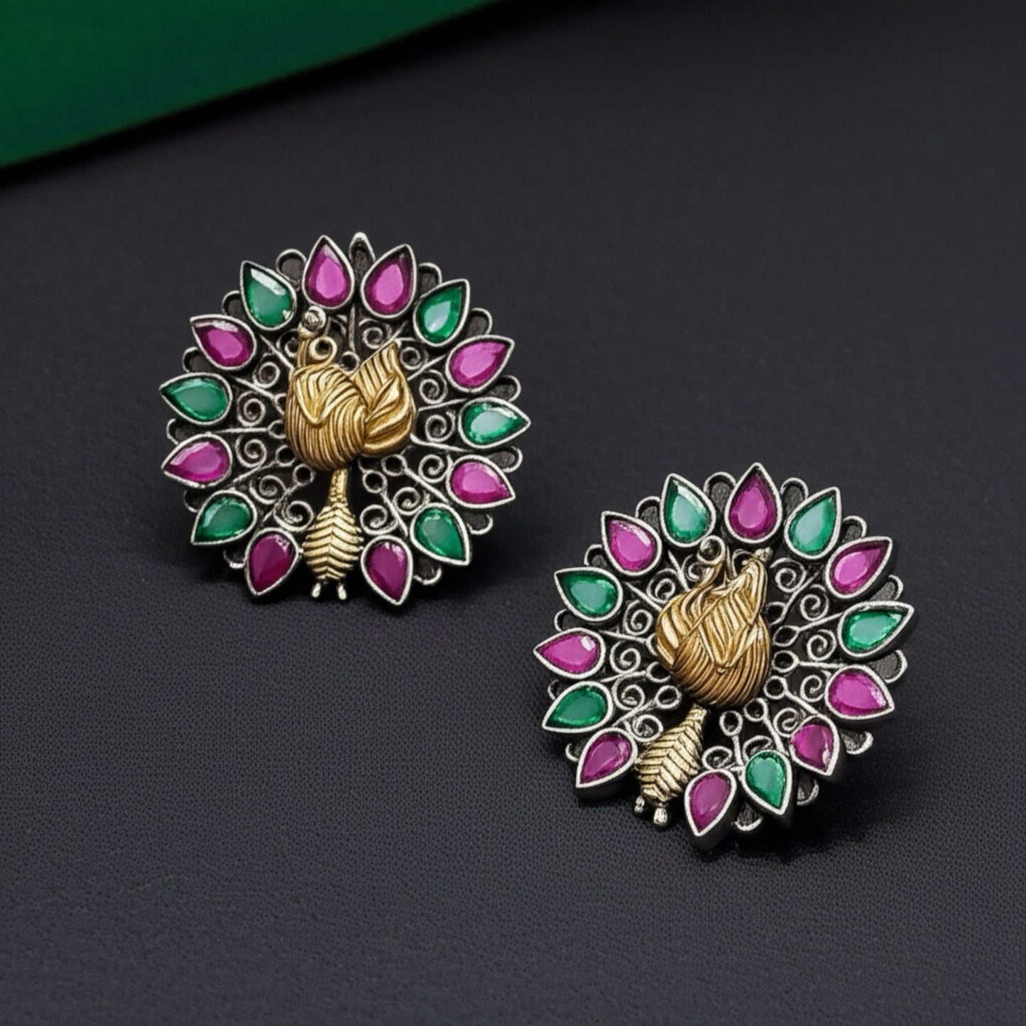 803005 Peacock Earring With 2 Tone Plating-Rubygreen