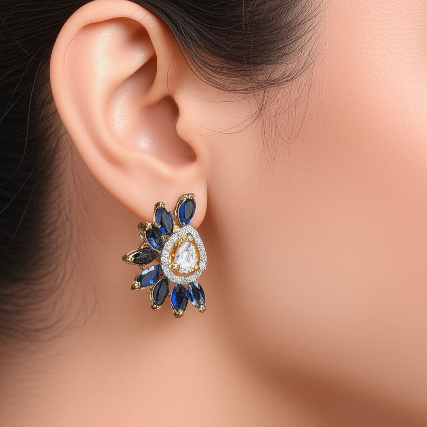 431696 Cz Short Earring With 2 Tone Plating
