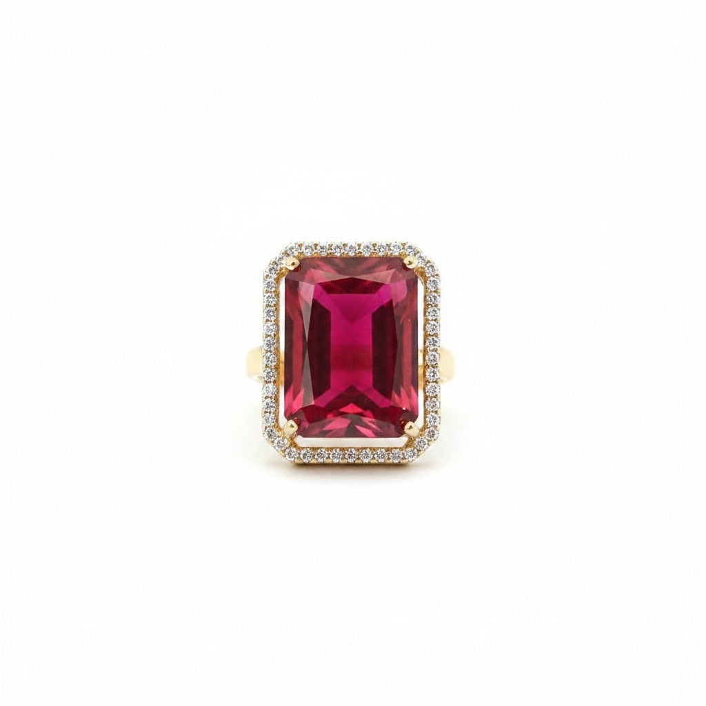 1580-Pretty Precious American Diamond Finger Ring for Women & Girls | Gold Plated AD Ring | Adjustable Elegant Party, Wedding & Daily Wear Jewellery-Ruby